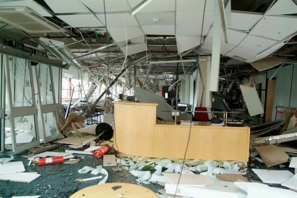 Destroyed office after a disaster